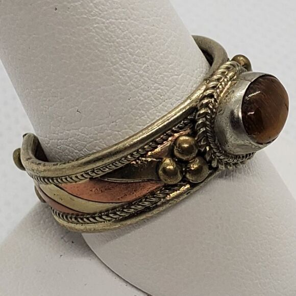 Jewelry - Brutalist Gold Tone & Bronze Tone Tigereye Ring